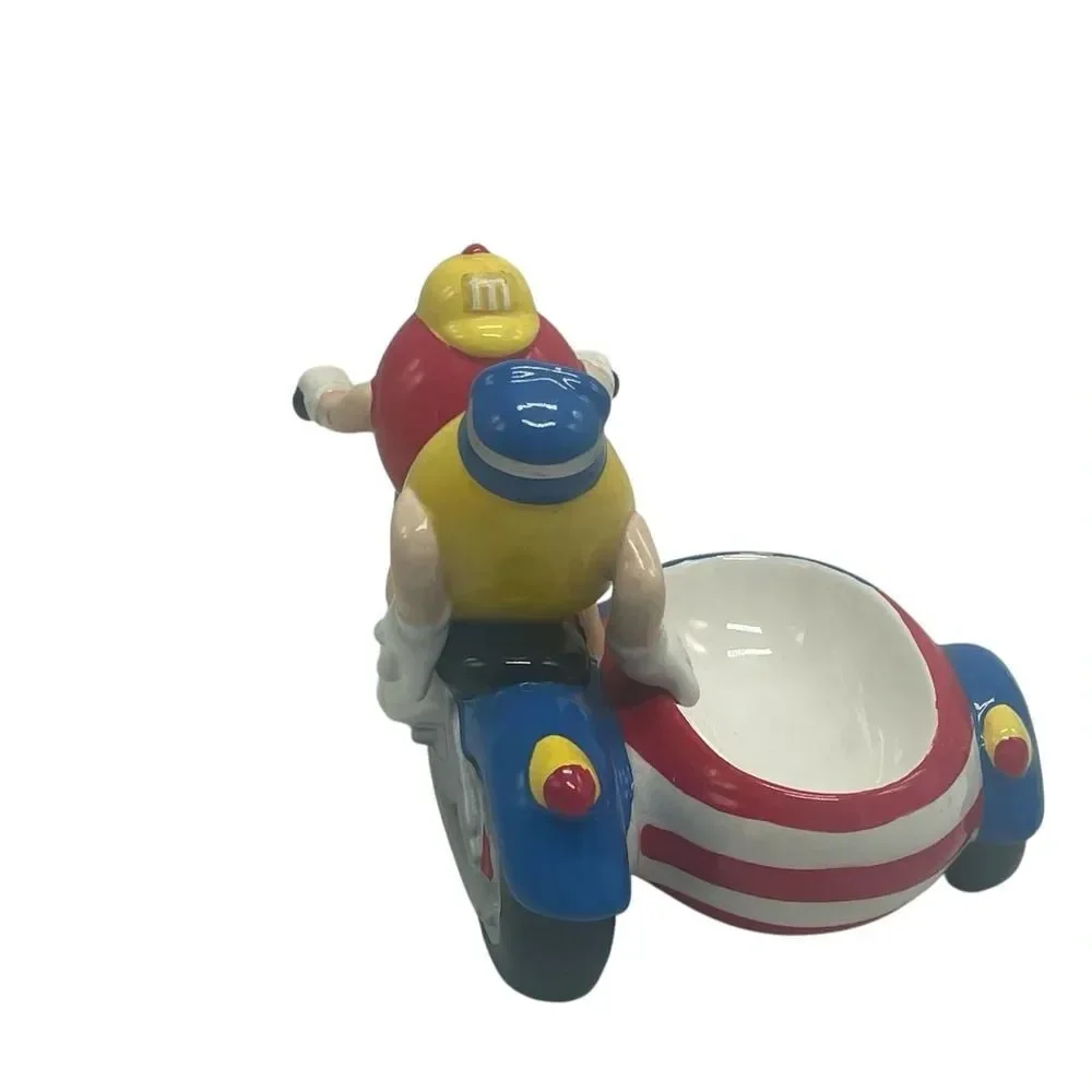 M&M's Motorcycle w/ Sidecar Ceramic Candy Dish By Galerie 2002 Red & Yellow